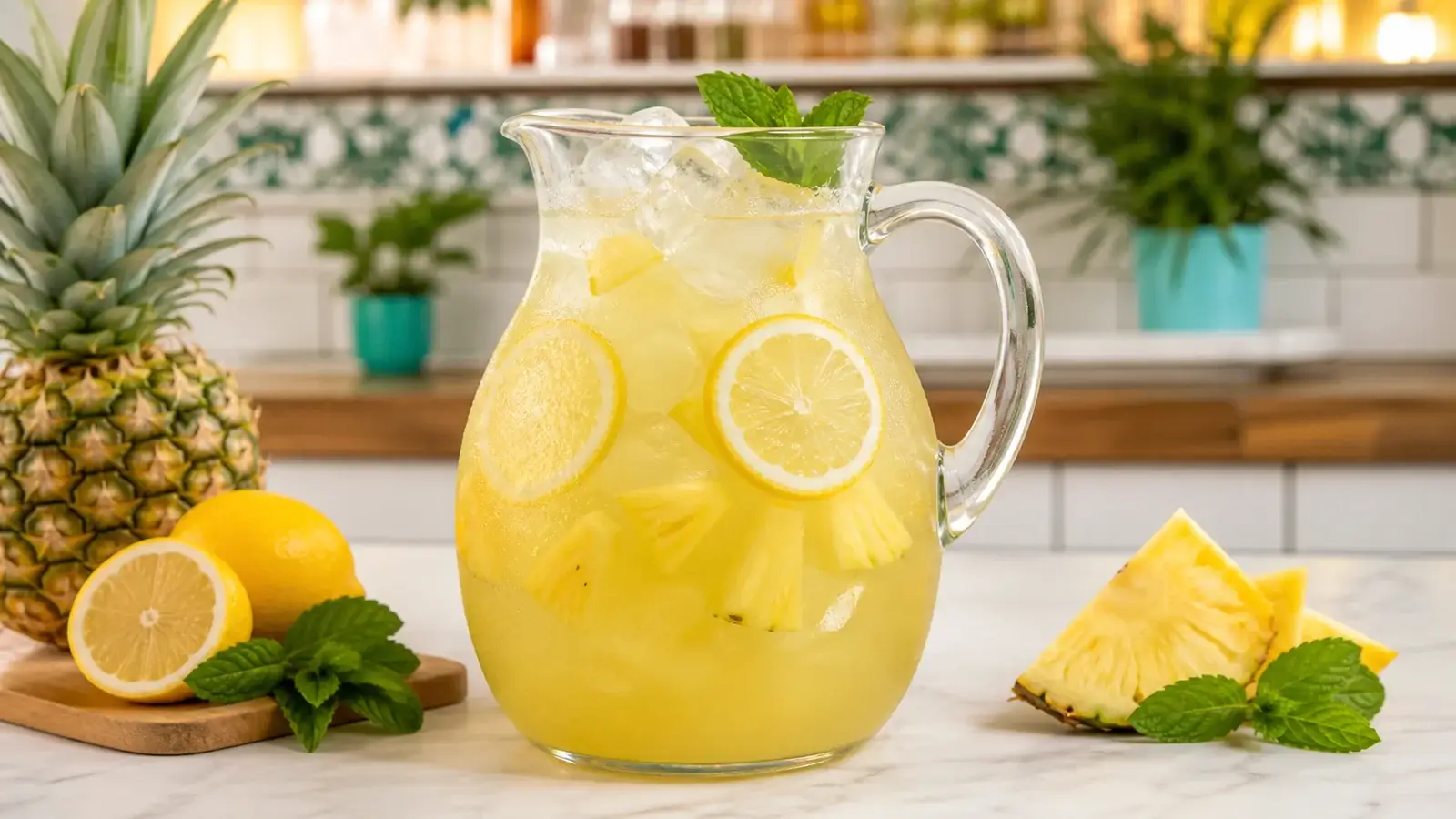 Agua fresca de pina con limon y pulpa Pulpamia para restaurantes