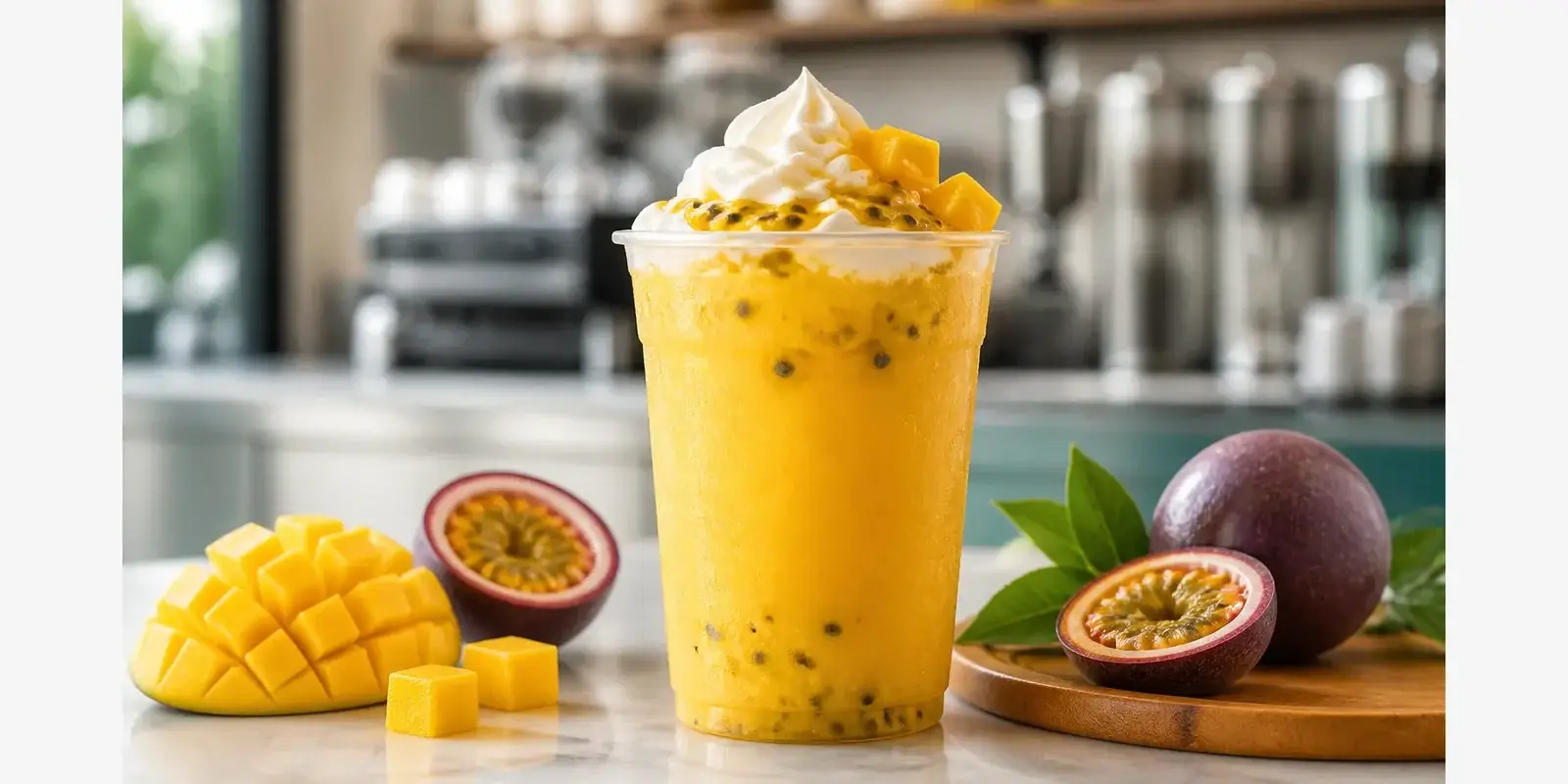 Frappe de mango con maracuya y pulpa Pulpamia para cafeterias