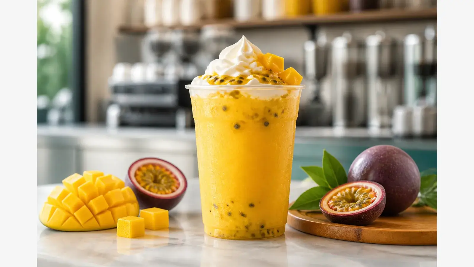 Frappe de mango con maracuya y pulpa Pulpamia para cafeterias