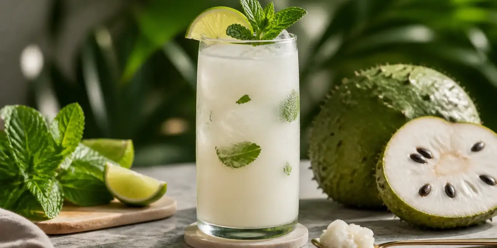 Mocktail de guanabana con hierbabuena y pulpa Pulpamia para bares