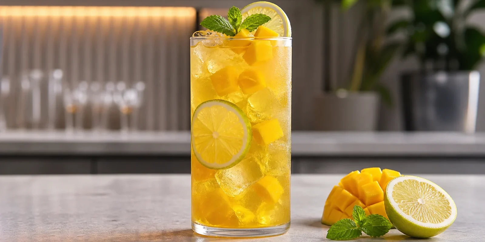 Mocktail de mango con limon y pulpa Pulpamia para restaurantes