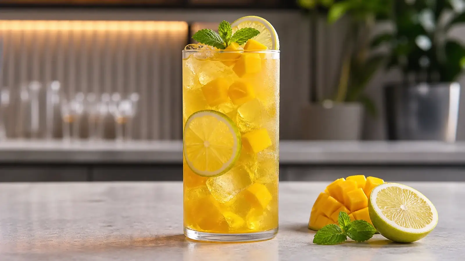 Mocktail de mango con limon y pulpa Pulpamia para restaurantes