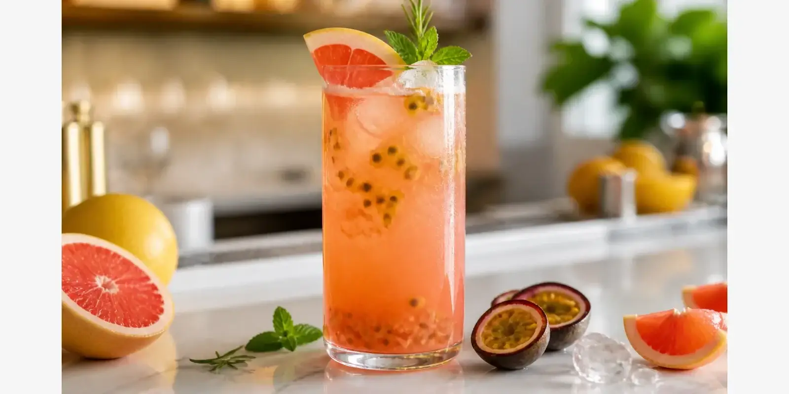 Mocktail de toronja con maracuya y pulpa Pulpamia para bares