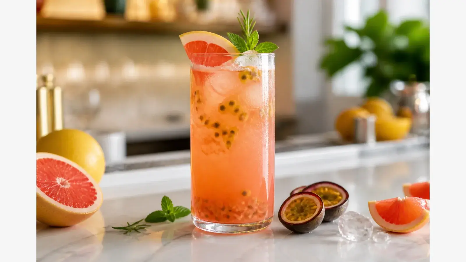 Mocktail de toronja con maracuya y pulpa Pulpamia para bares