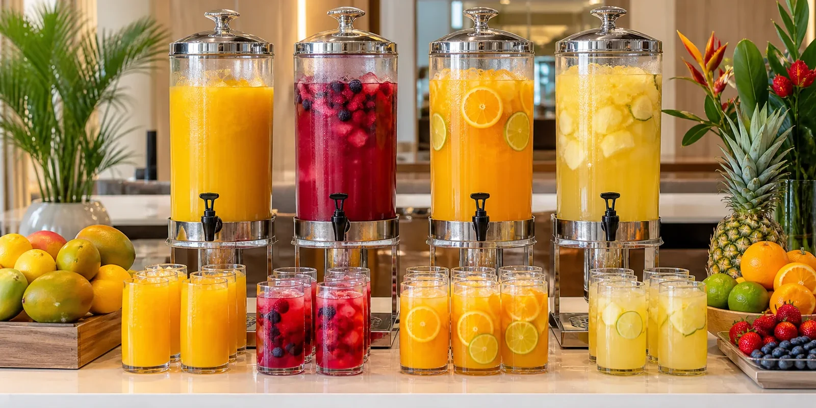 Pulpa para bebidas de eventos y hoteles con dispensadores frutales Pulpamia