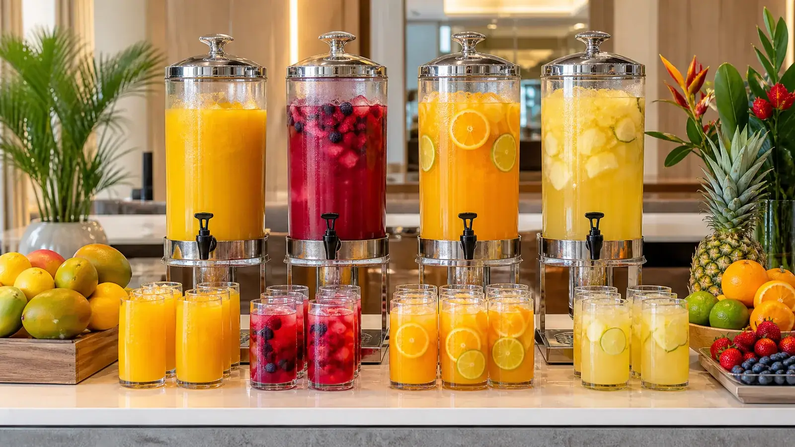 Pulpa para bebidas de eventos y hoteles con dispensadores frutales Pulpamia