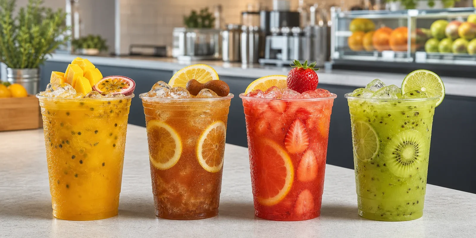 Pulpa para bebidas refreshers en cafeterias con bebidas frutales Pulpamia