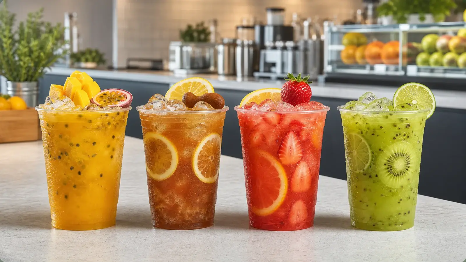 Pulpa para bebidas refreshers en cafeterias con bebidas frutales Pulpamia