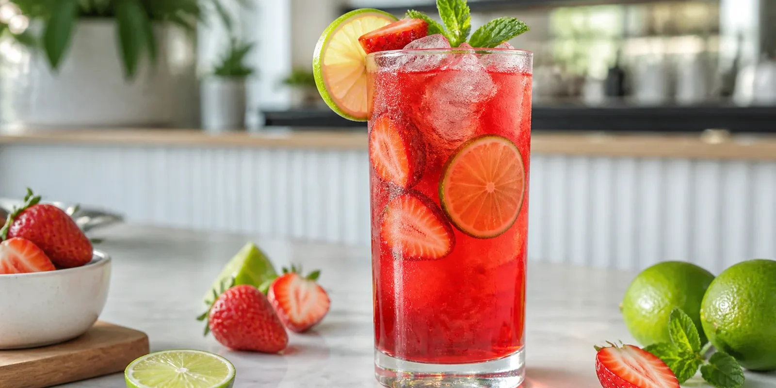 Refresher de fresa con limon y pulpa Pulpamia para cafeterias