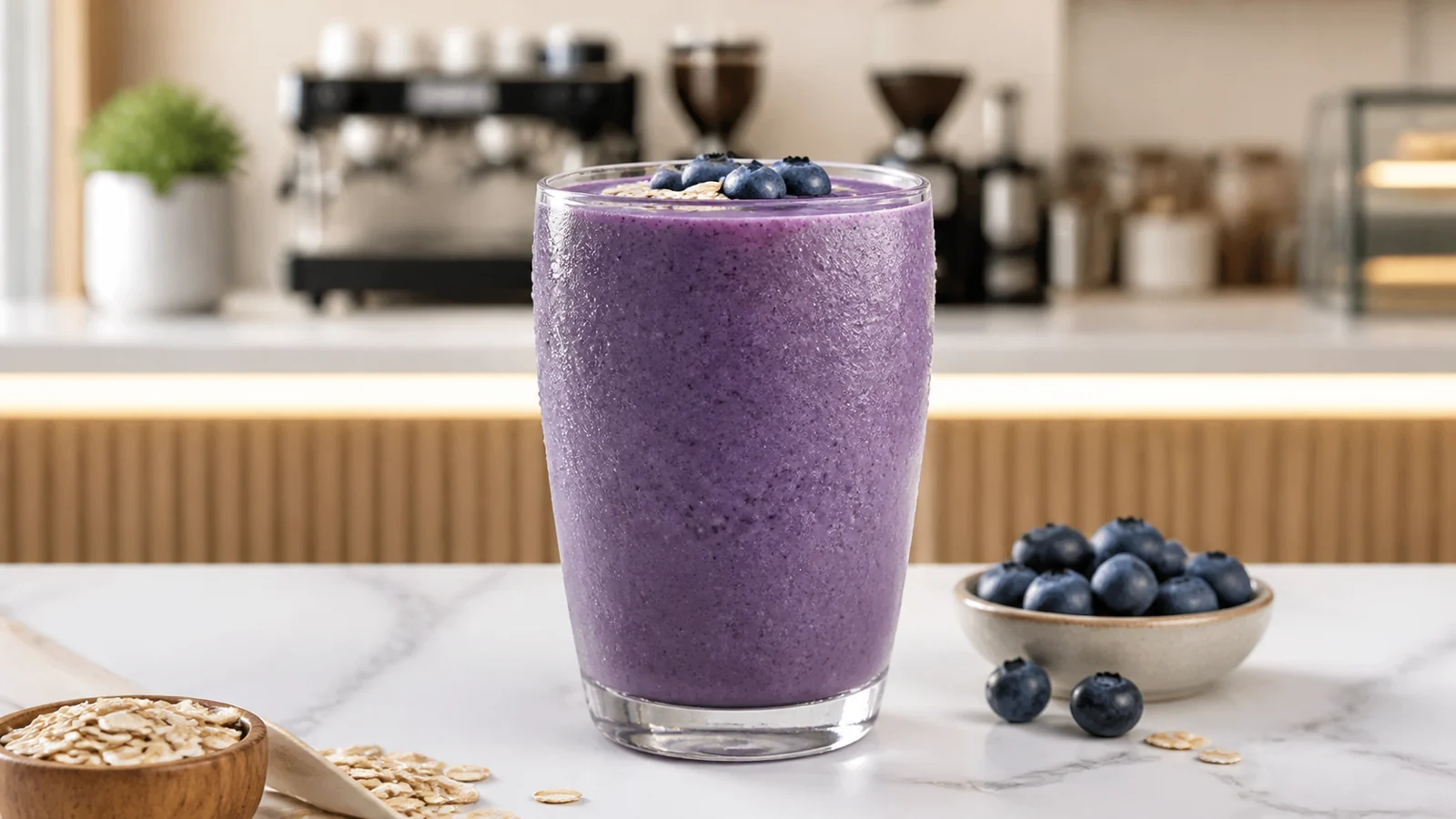 Smoothie de blueberry con avena y pulpa preparada con pulpa de fruta Pulpamía