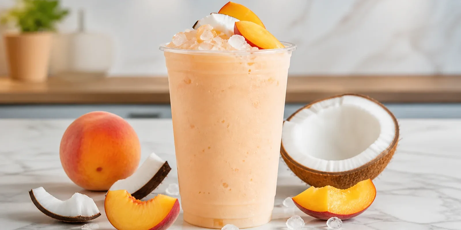 Smoothie de durazno con coco y pulpa Pulpamia para cafeterias
