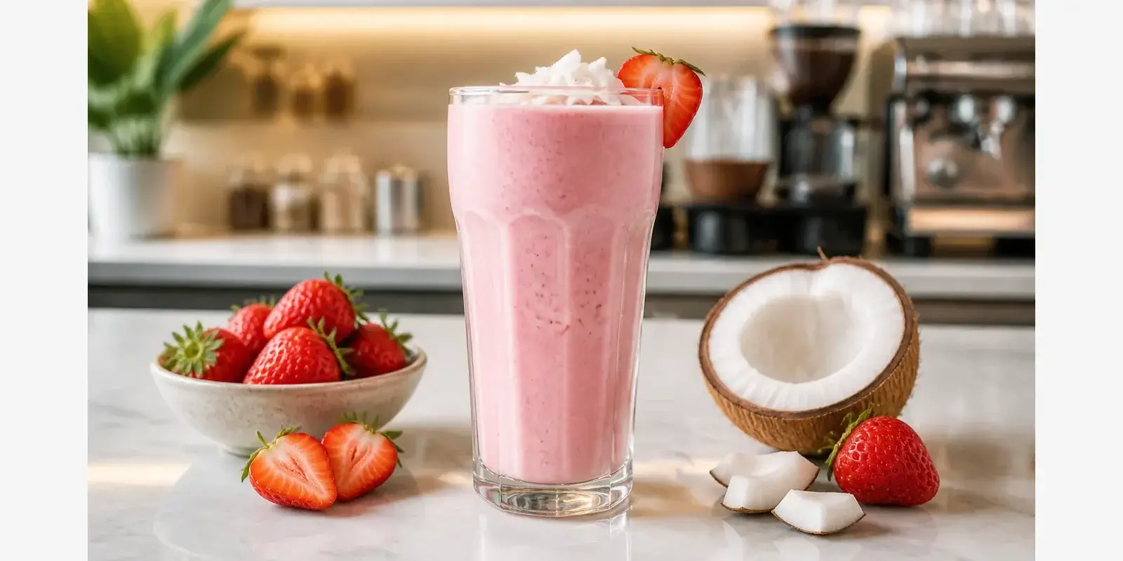 Smoothie de fresa con coco y pulpa Pulpamia para cafeterias