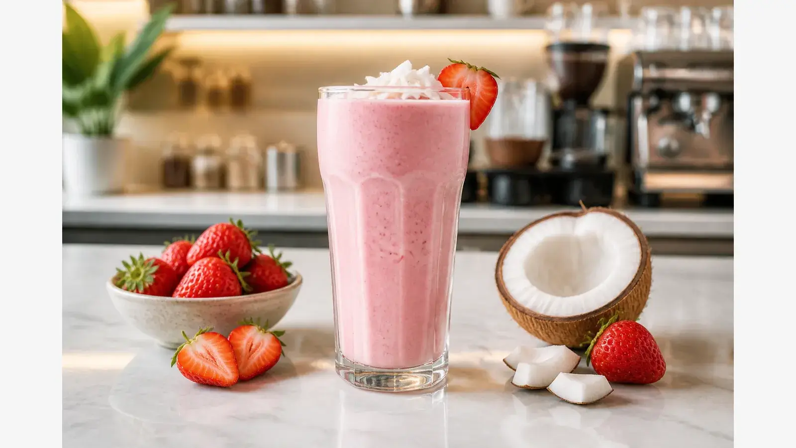 Smoothie de fresa con coco y pulpa Pulpamia para cafeterias
