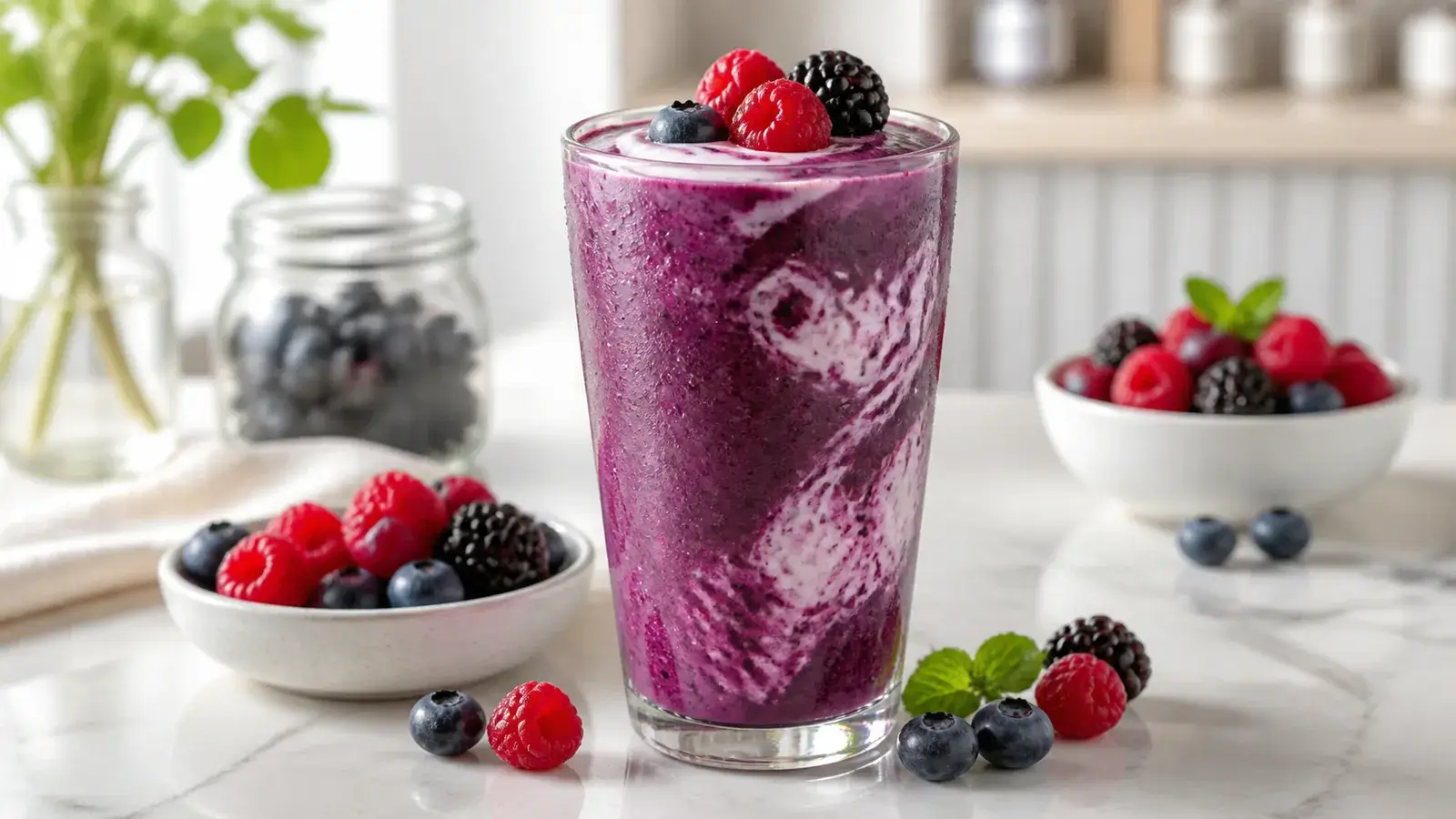 Smoothie de mixberry con yogurt y pulpa Pulpamia para cafeterias
