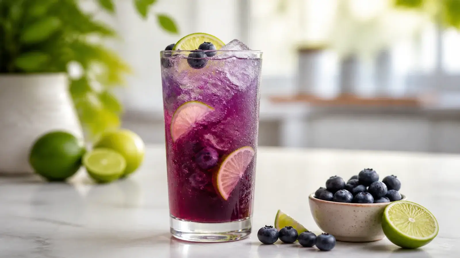 Soda de blueberry con limon y pulpa Pulpamia para cafeterias