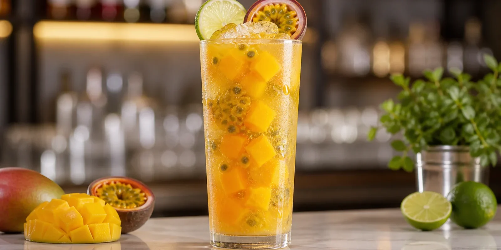 Soda de mango maracuya con pulpa Pulpamia para cafeterias y restaurantes