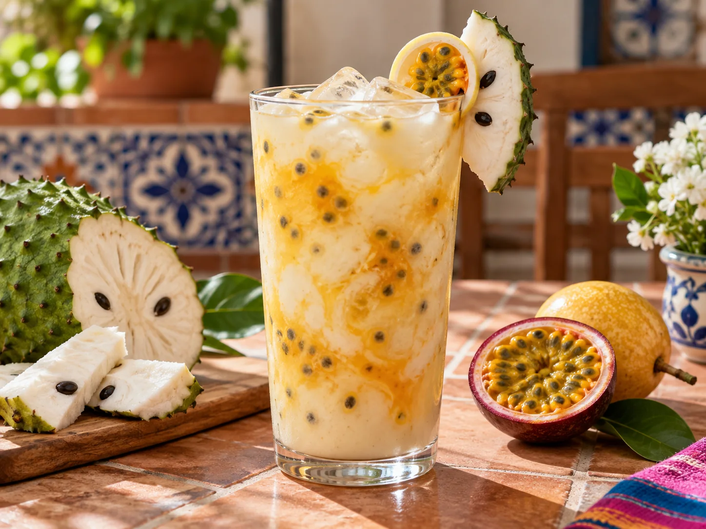 Agua fresca de guanabana con maracuya y pulpa Pulpamia para restaurantes