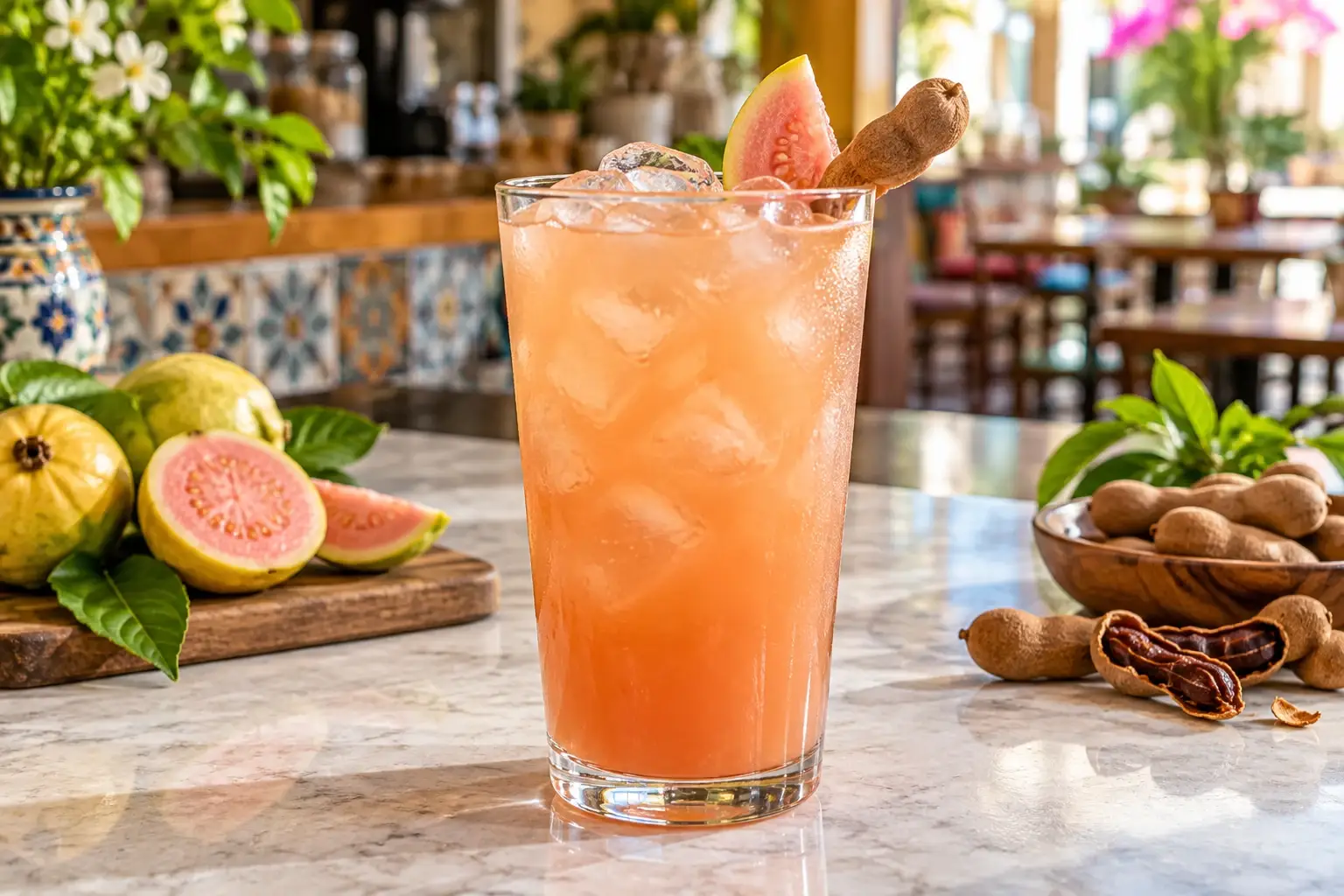 Agua fresca de guayaba con tamarindo y pulpa Pulpamia para restaurantes