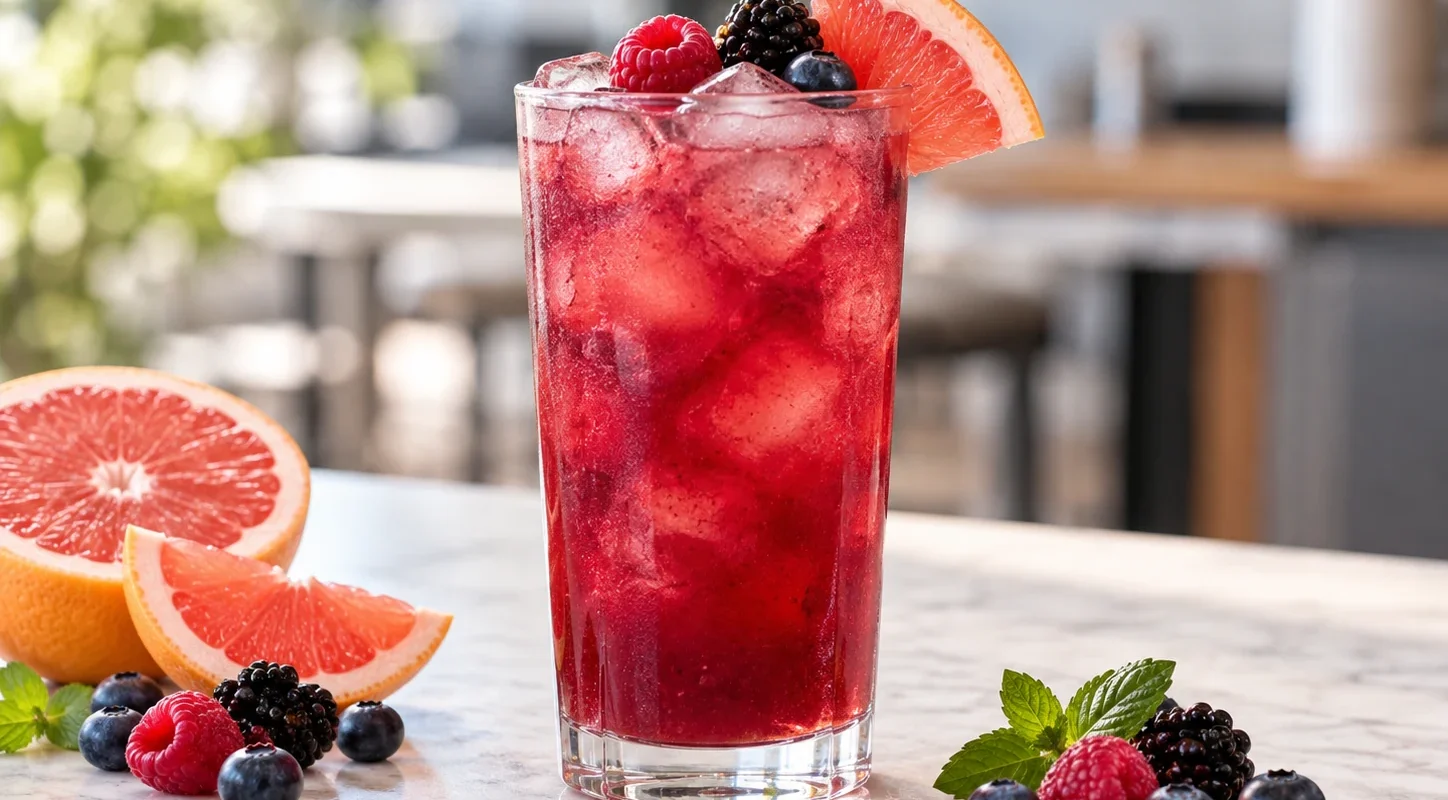 Agua fresca de mixberry con toronja y pulpa Pulpamia para restaurantes