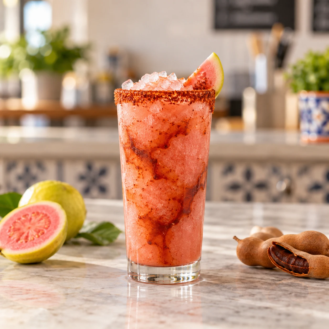 Chamoyada de guayaba rosa con tamarindo y pulpa Pulpamia para restaurantes