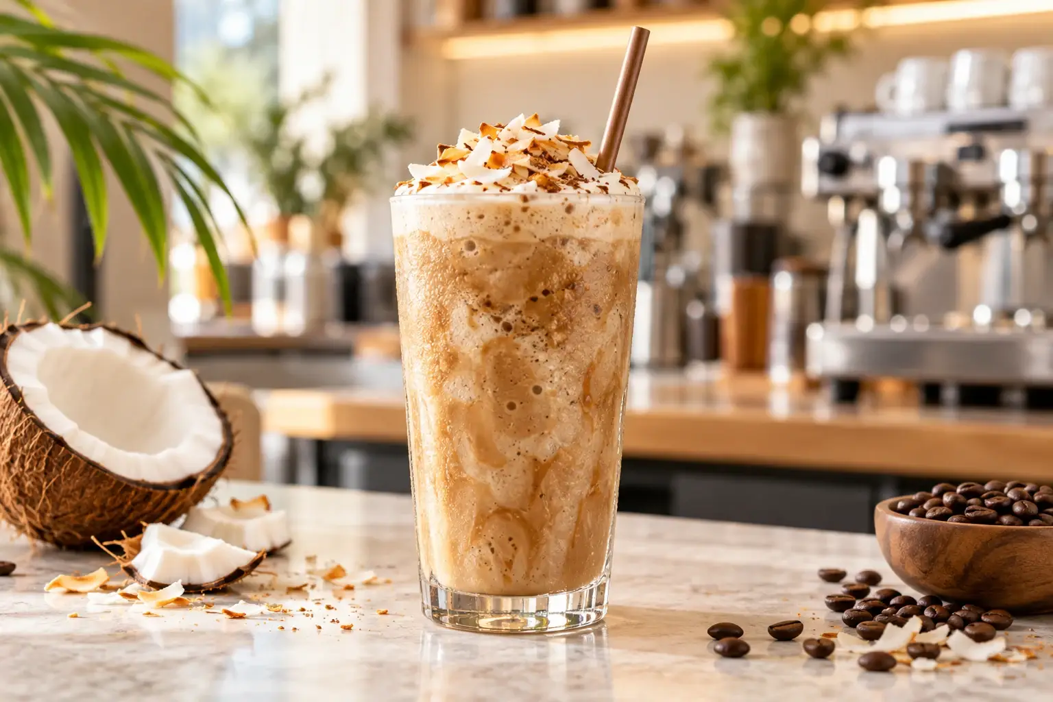Frappe de coco con cafe y pulpa Pulpamia para cafeterias