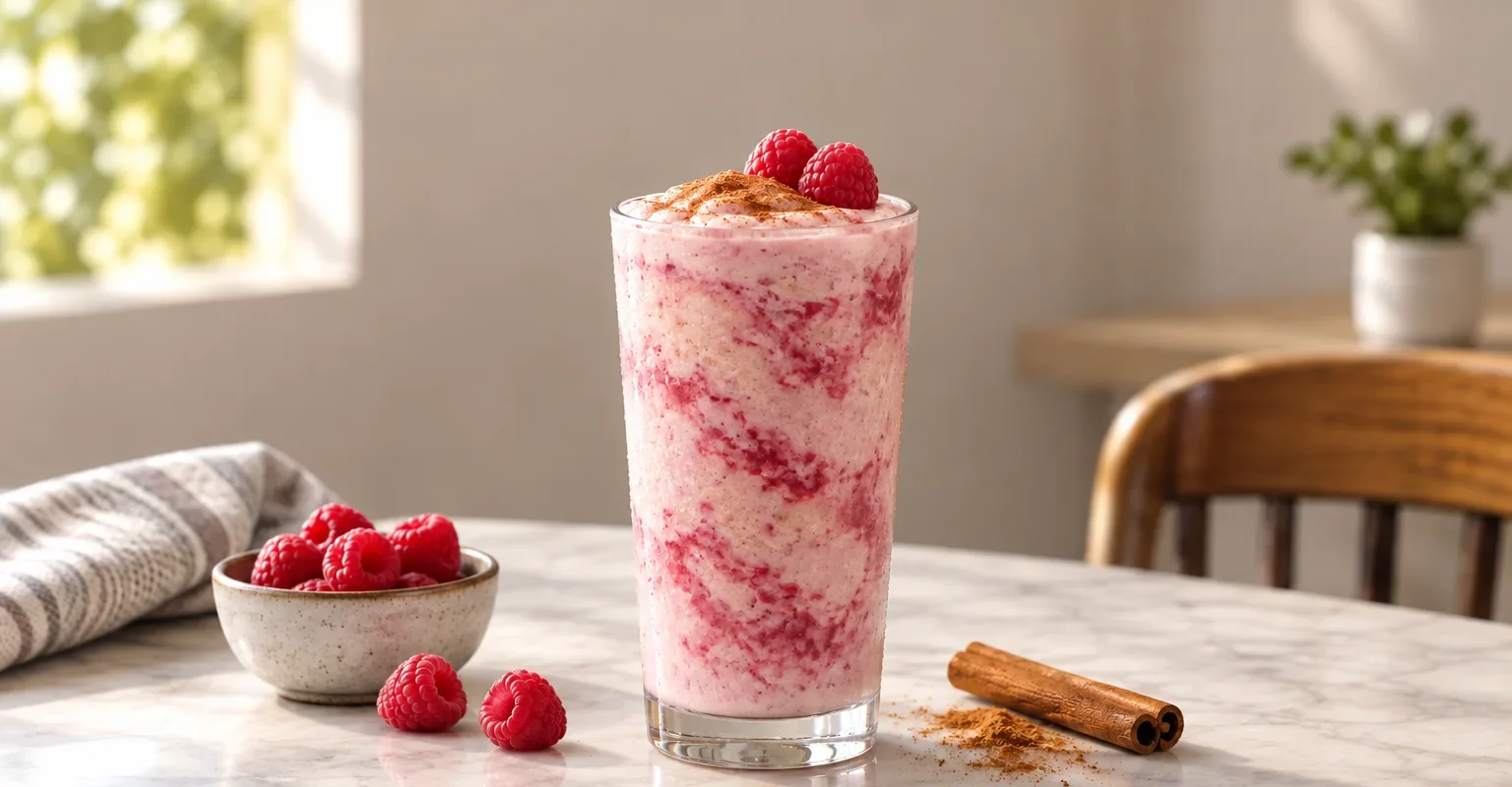 Frappe de frambuesa con horchata y pulpa Pulpamia para cafeterias