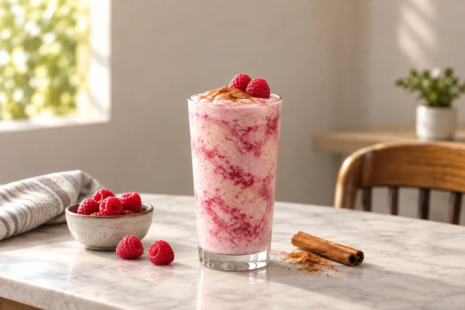 Frappe de frambuesa con horchata y pulpa Pulpamia para cafeterias