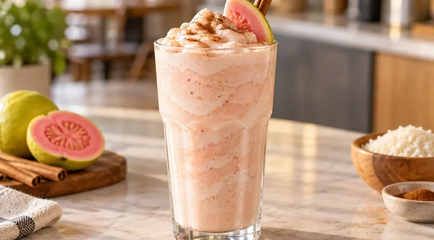 Frappe de guayaba rosa con horchata y pulpa Pulpamia para cafeterias