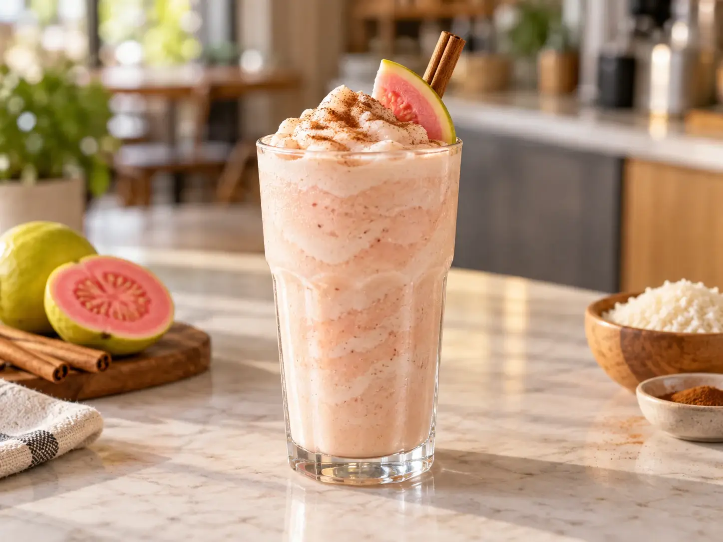 Frappe de guayaba rosa con horchata y pulpa Pulpamia para cafeterias