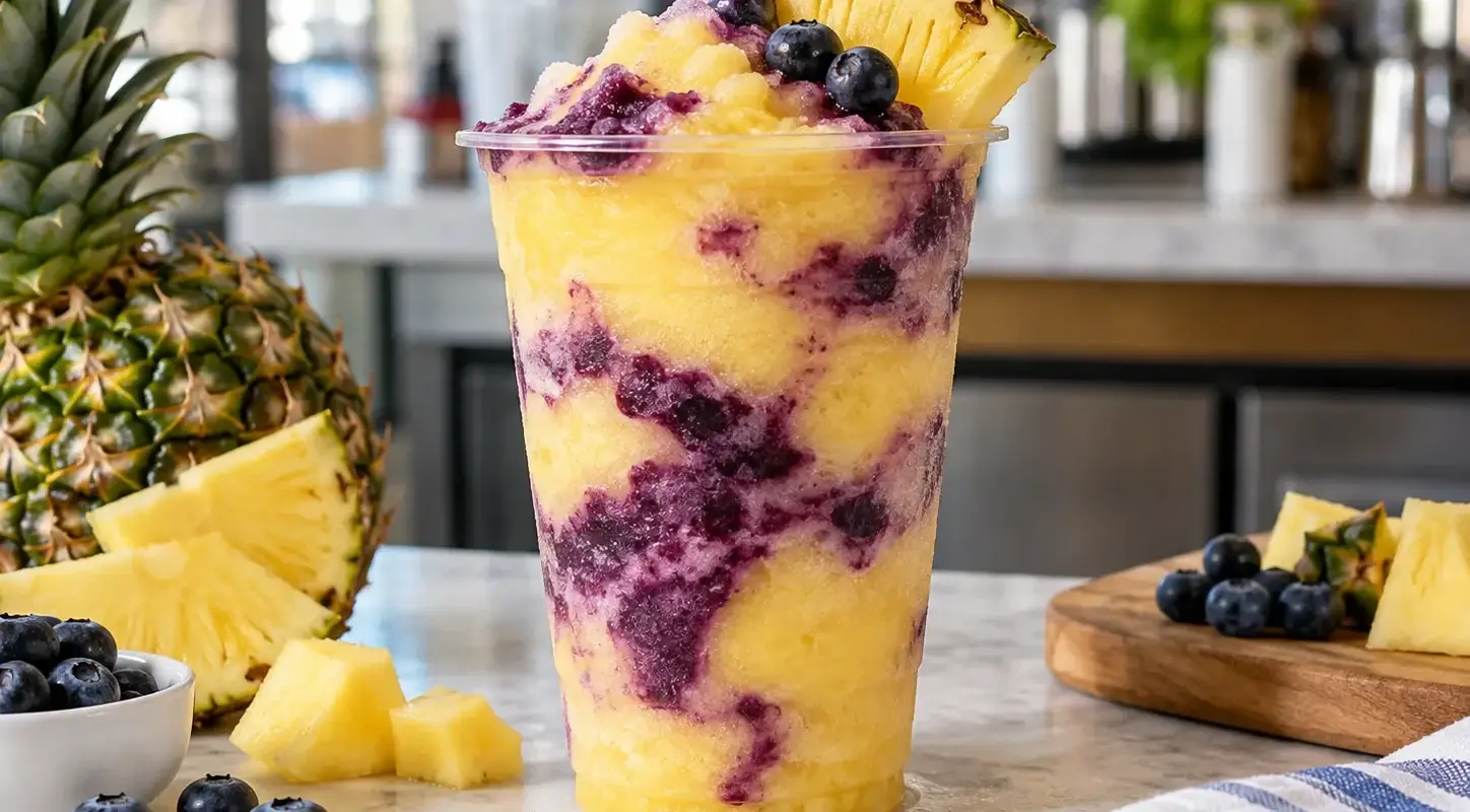 Frappe de pina con blueberry y pulpa Pulpamia para cafeterias