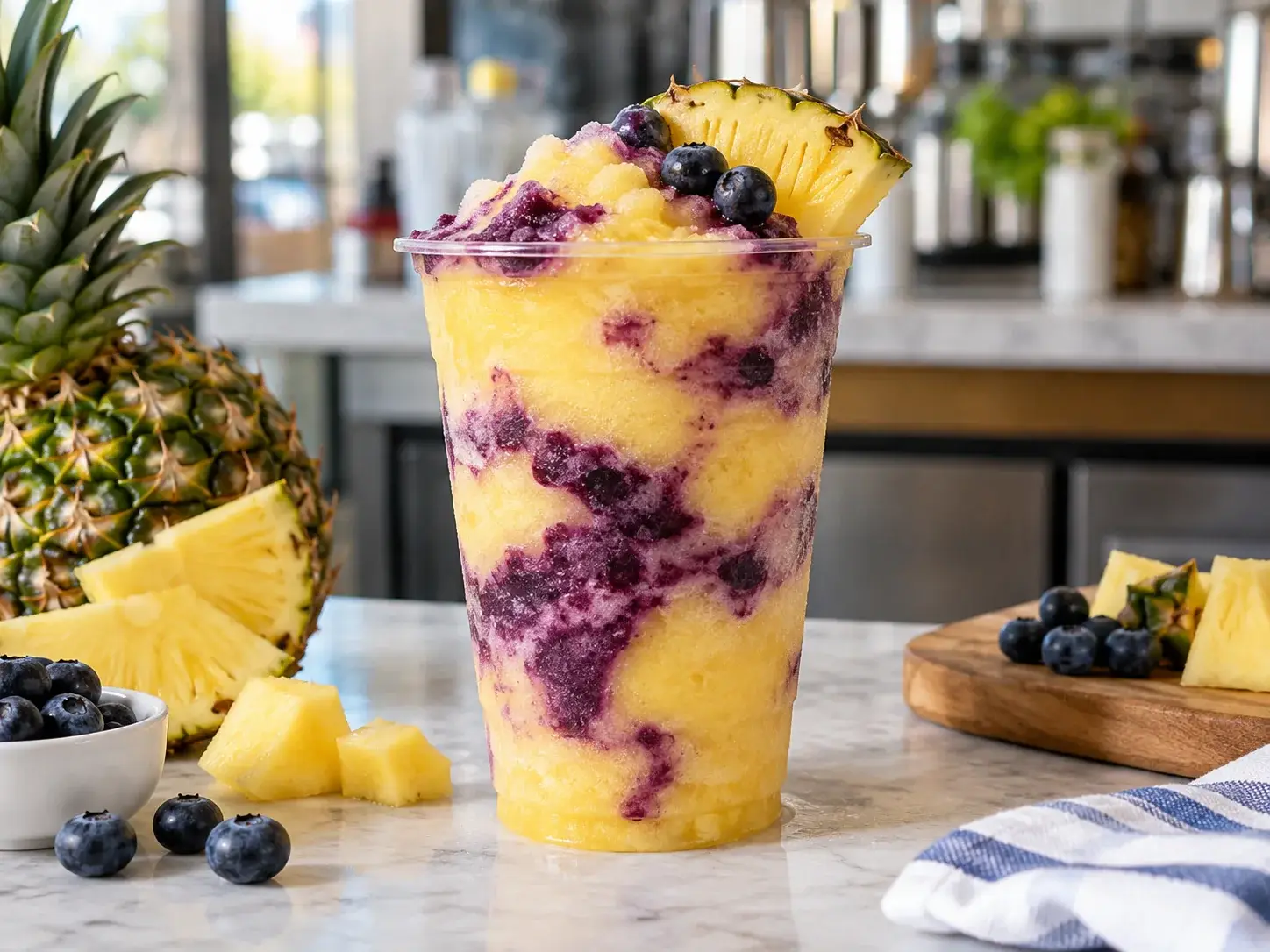 Frappe de pina con blueberry y pulpa Pulpamia para cafeterias