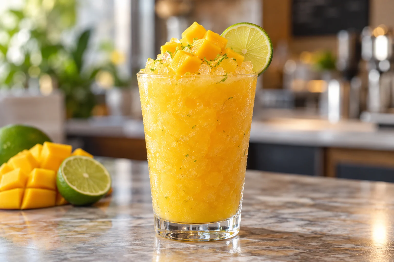 Granizado de mango con limon y pulpa Pulpamia para cafeterias