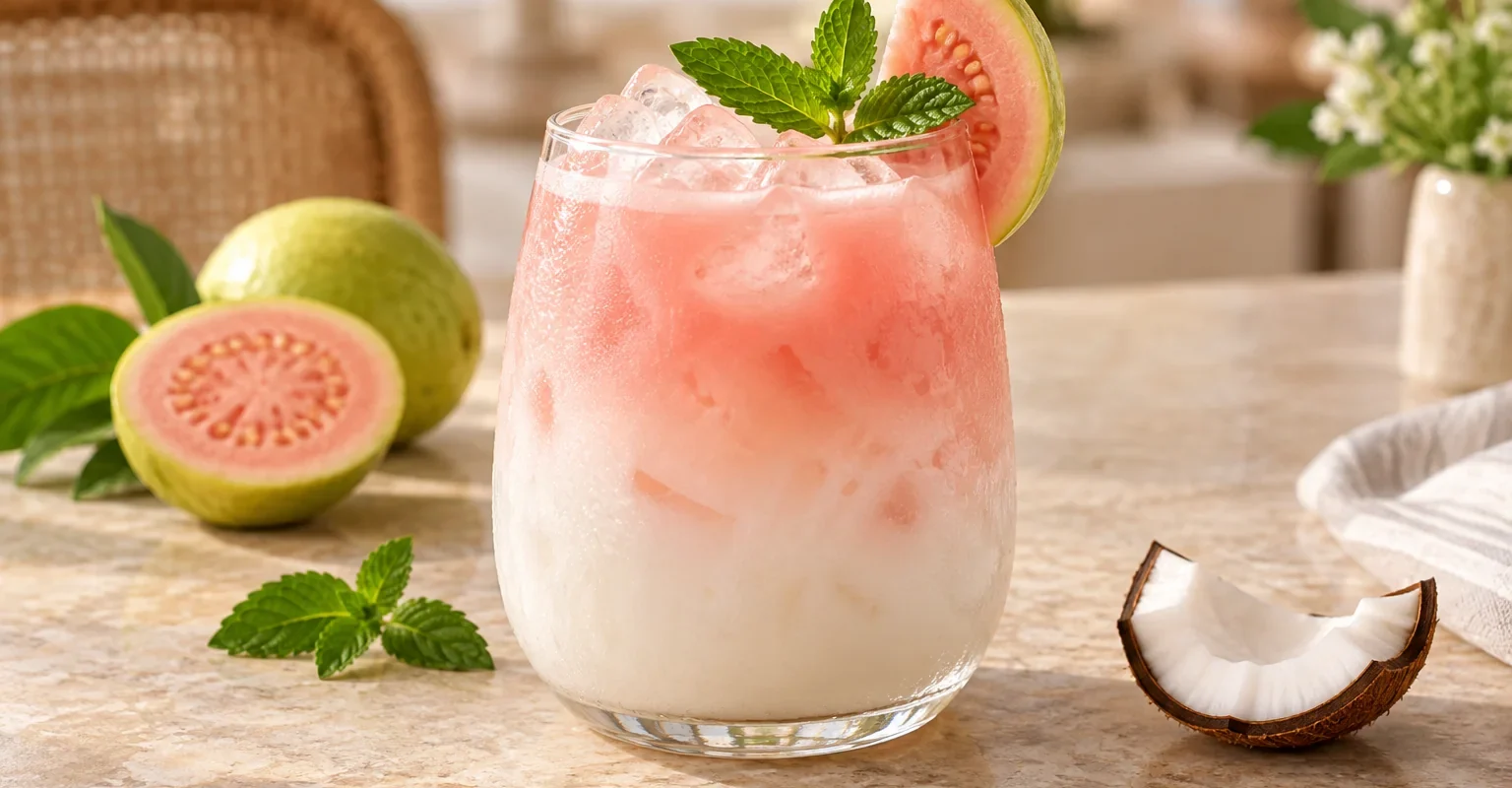 Mocktail de coco con guayaba rosa y pulpa Pulpamia para restaurantes