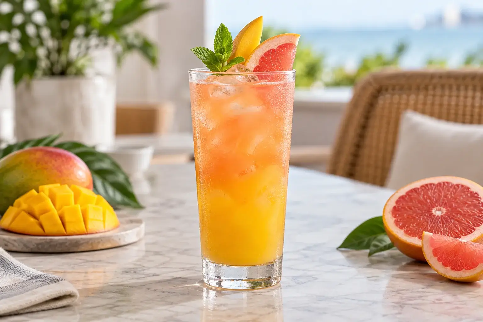 Refresher de mango con toronja y pulpa Pulpamia para restaurantes