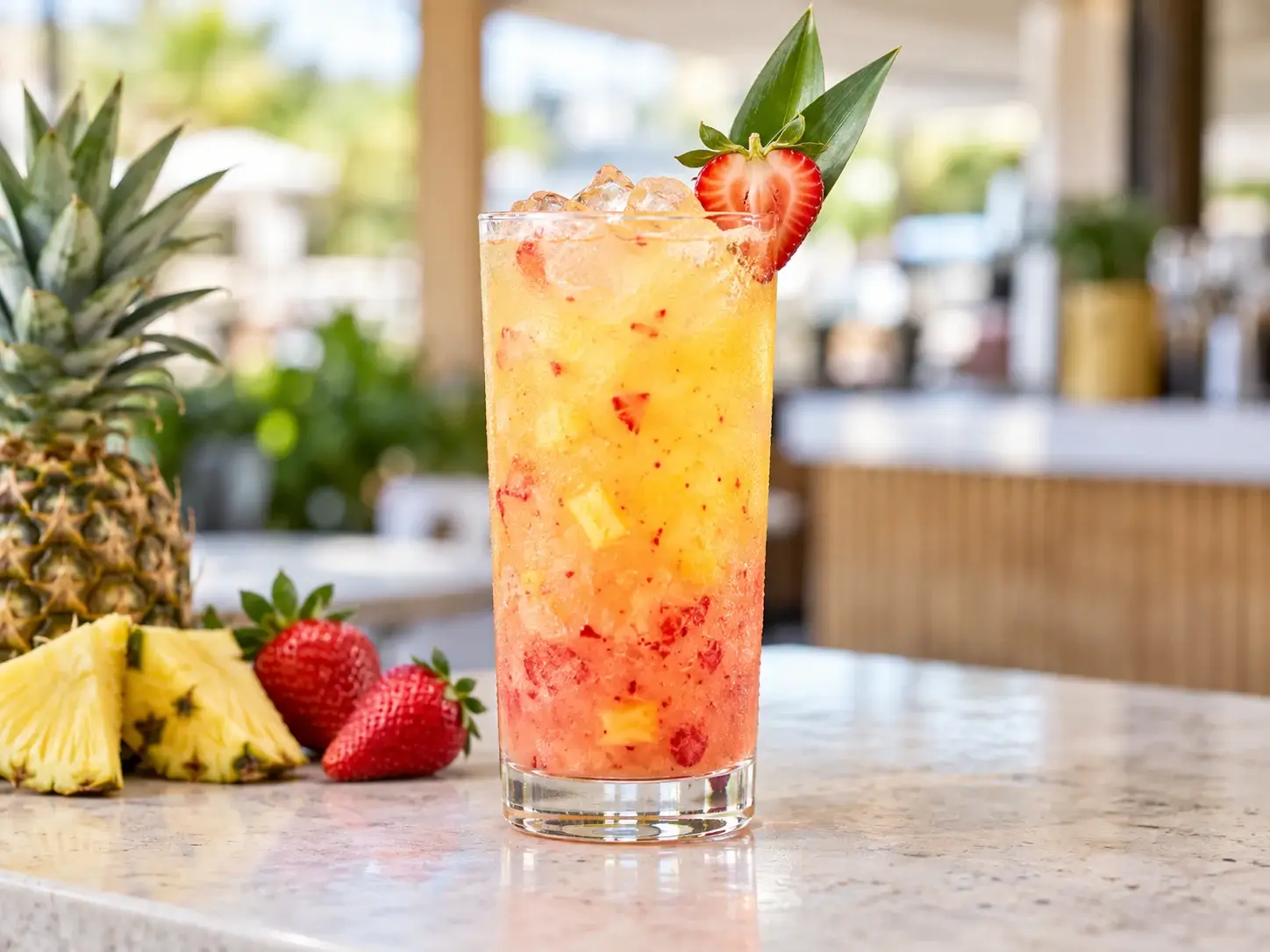 Refresher de pina con fresa y pulpa Pulpamia para restaurantes