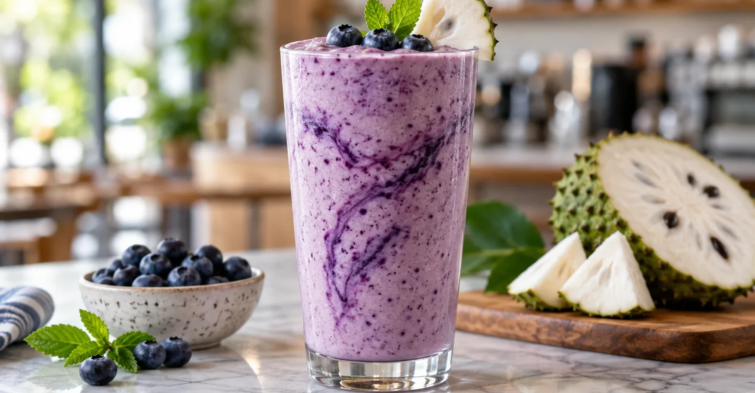 Smoothie de blueberry con guanabana y pulpa Pulpamia para cafeterias