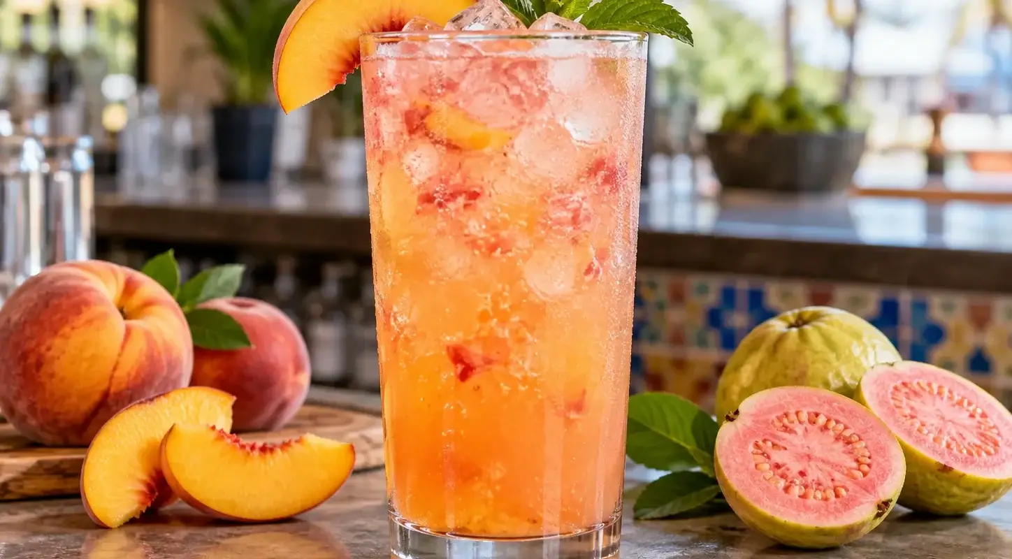 Soda de durazno con guayaba rosa y pulpa Pulpamia para restaurantes