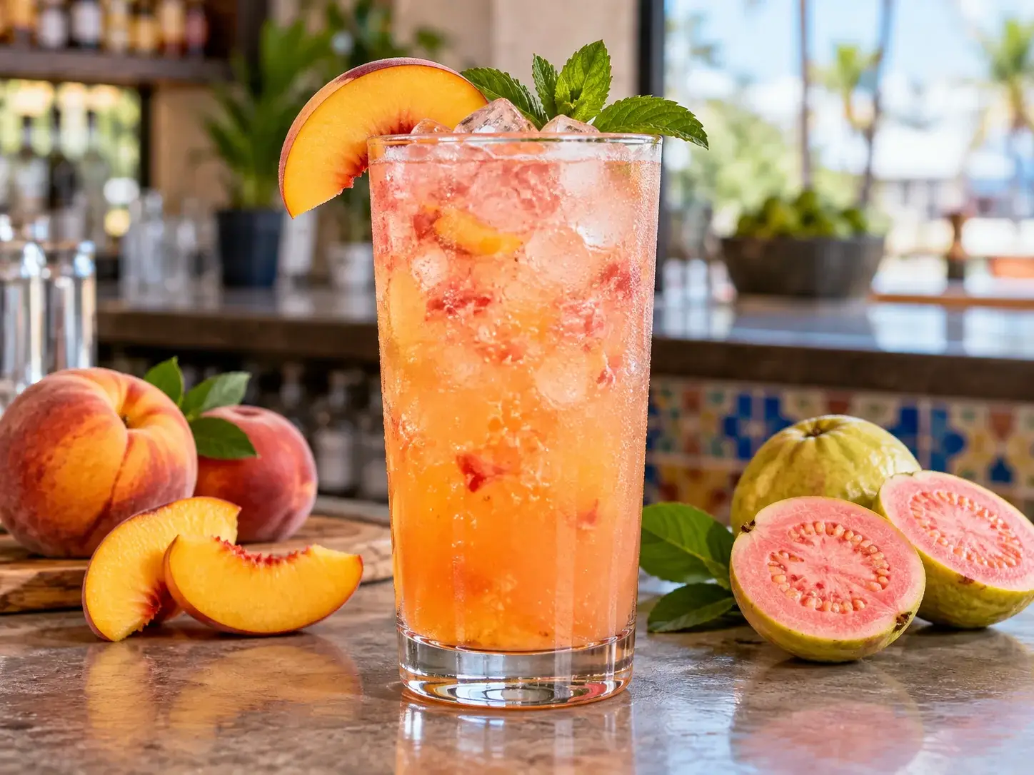 Soda de durazno con guayaba rosa y pulpa Pulpamia para restaurantes