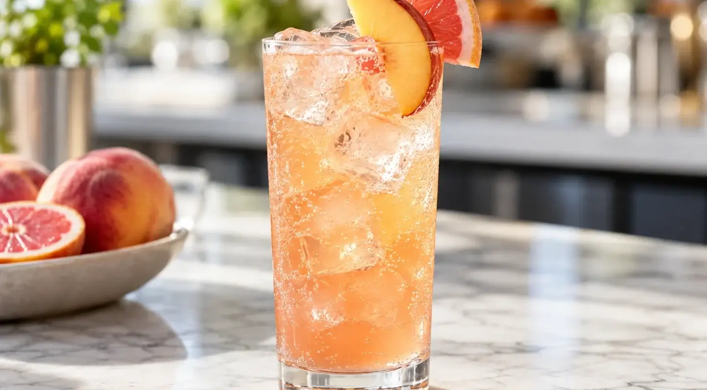 Soda de durazno con toronja y pulpa Pulpamia para restaurantes