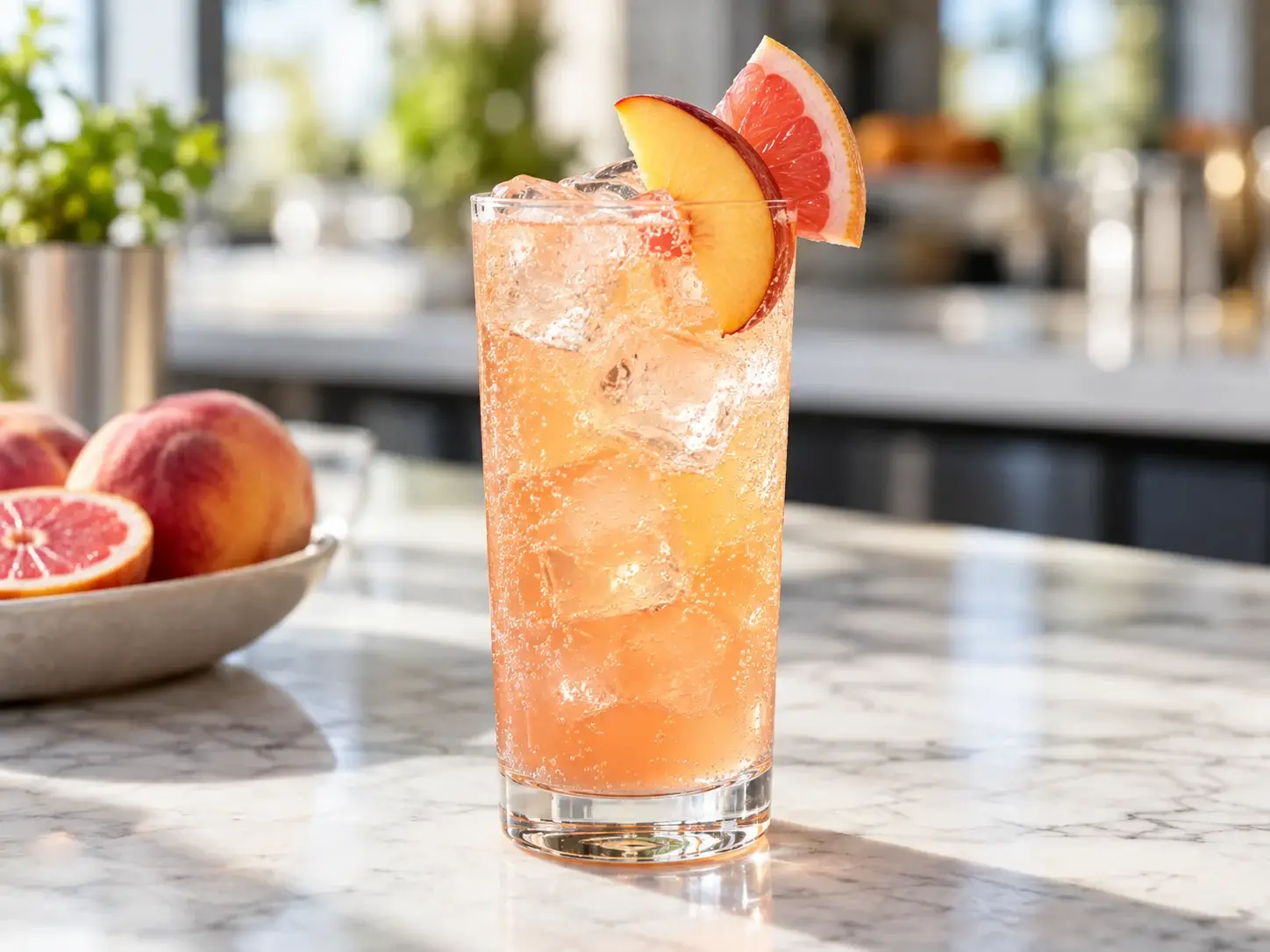 Soda de durazno con toronja y pulpa Pulpamia para restaurantes