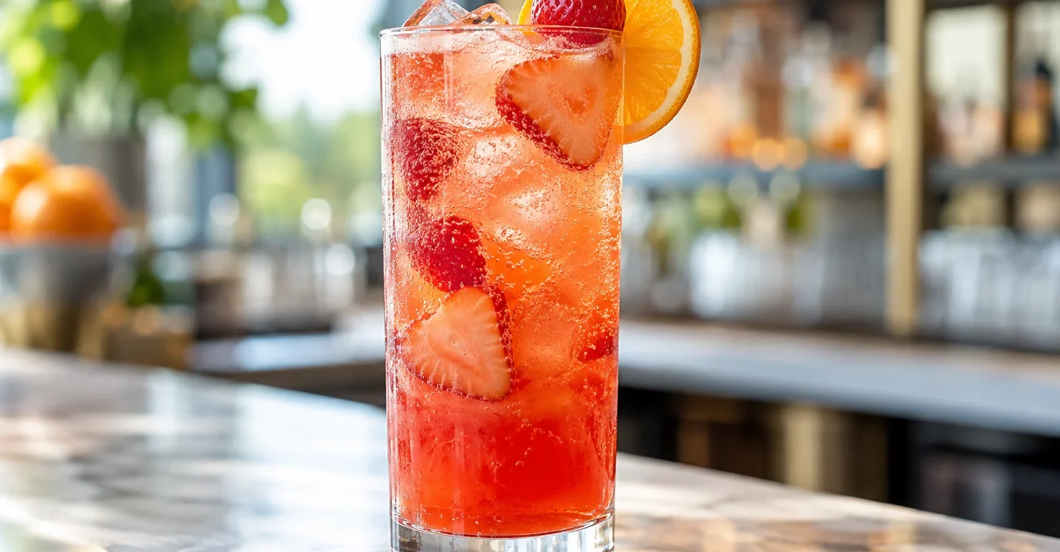 Soda de fresa con naranja y pulpa Pulpamia para restaurantes