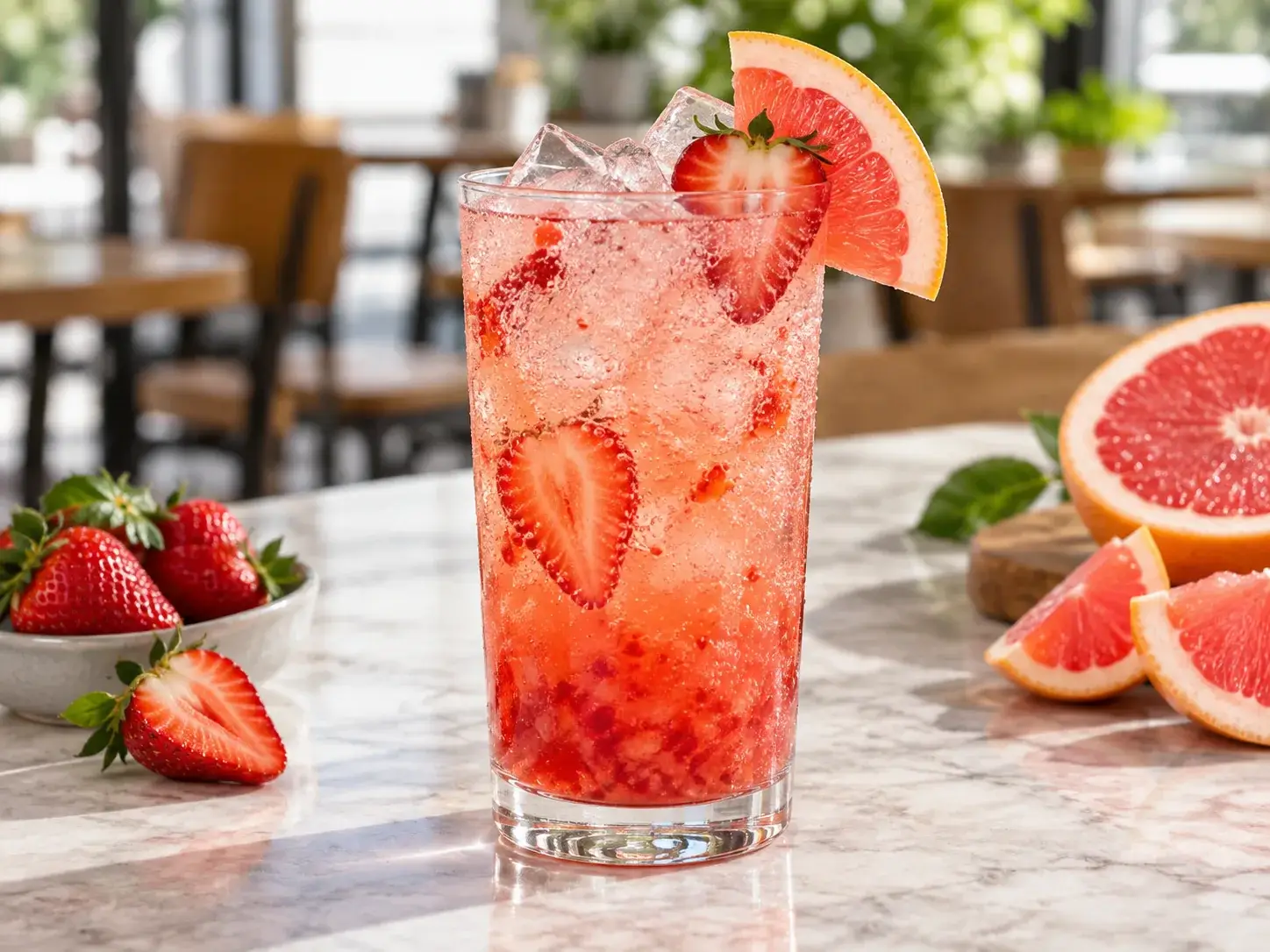 Soda de fresa con toronja y pulpa Pulpamia para restaurantes
