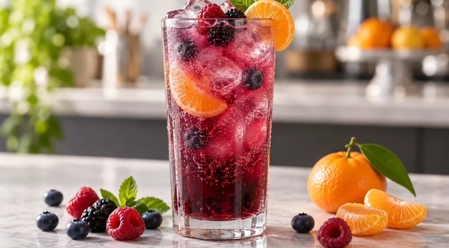 Soda de mixberry con mandarina y pulpa Pulpamia para restaurantes