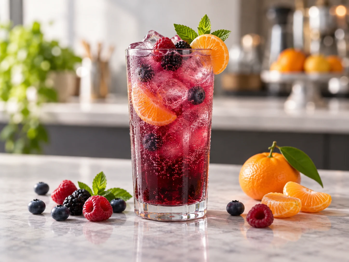 Soda de mixberry con mandarina y pulpa Pulpamia para restaurantes