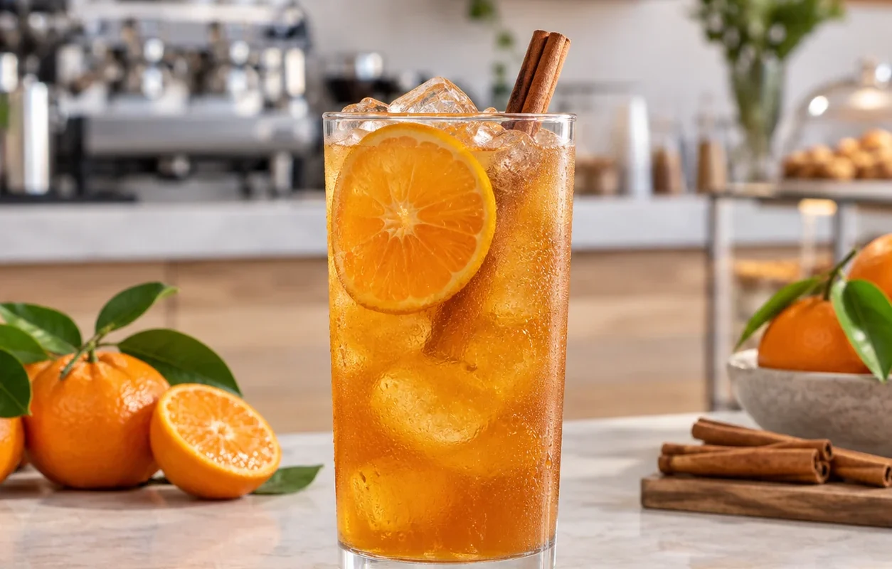 Te frio de mandarina con canela y pulpa Pulpamia para cafeterias