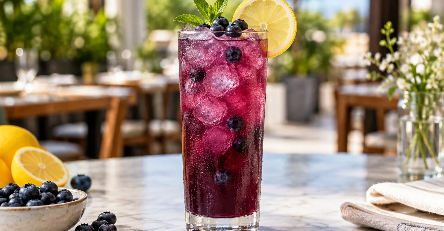 Agua fresca de blueberry con limon y pulpa Pulpamia para cafeterias