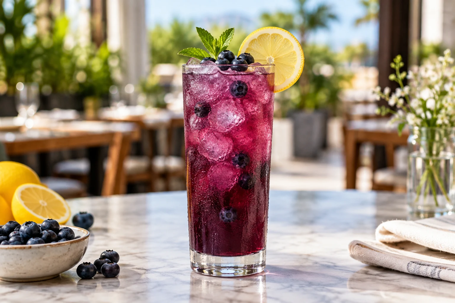 Agua fresca de blueberry con limon y pulpa Pulpamia para cafeterias