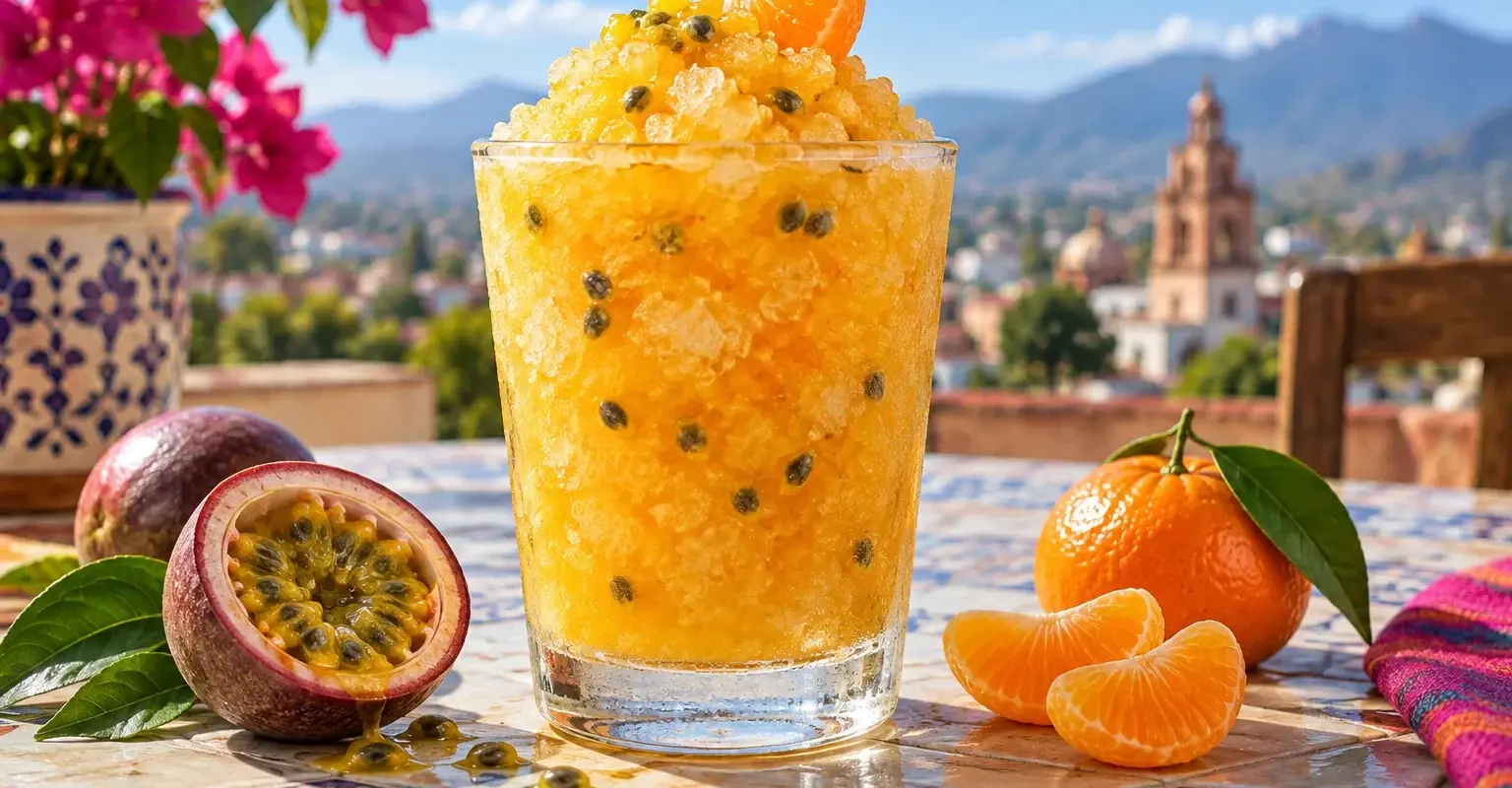 Granizado de maracuya con mandarina y pulpa Pulpamia para cafeterias