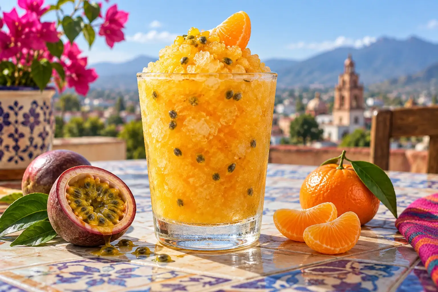 Granizado de maracuya con mandarina y pulpa Pulpamia para cafeterias