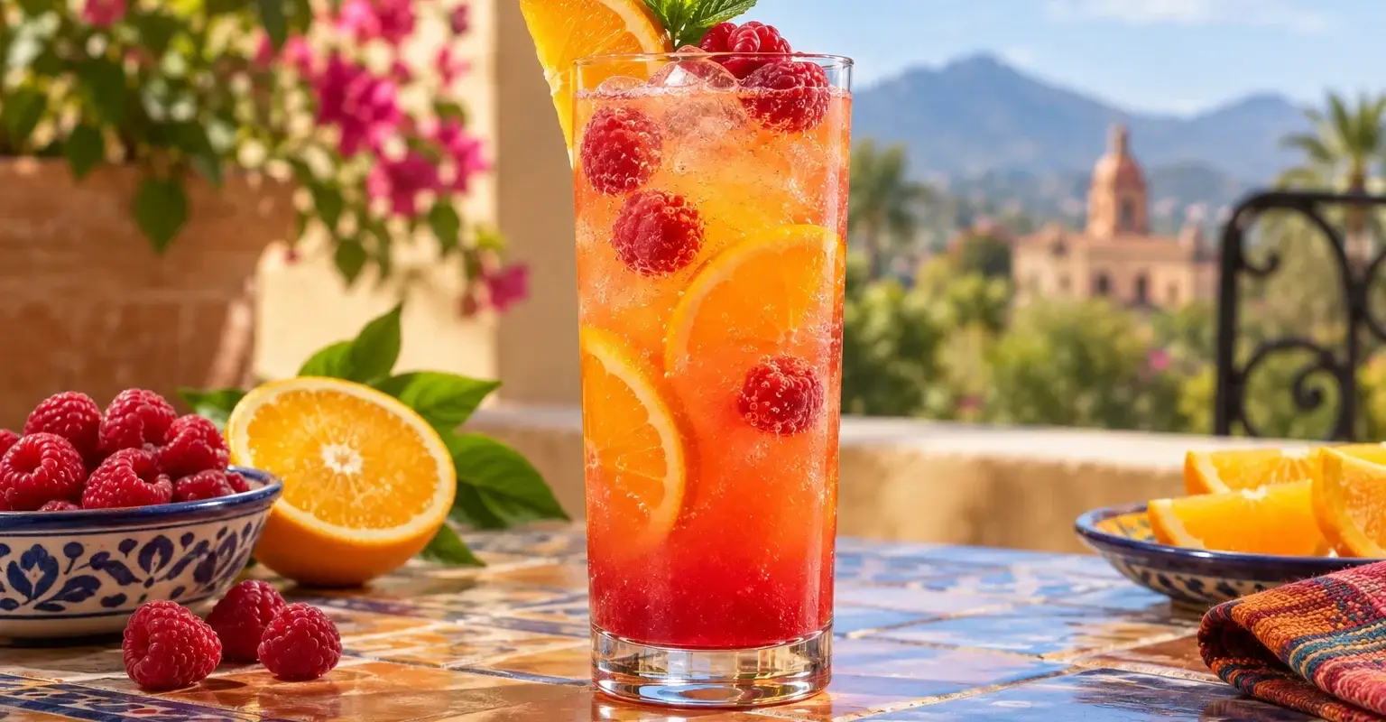 Mocktail de naranja con frambuesa y pulpa Pulpamia para restaurantes